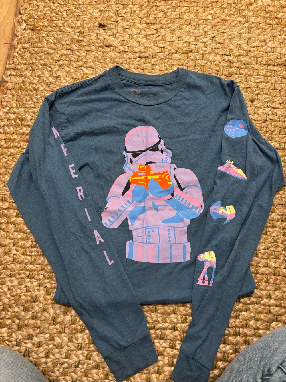 Star Wars Stormtrooper Graphic Long Sleeve Tee - Black with Pink & Blue Print